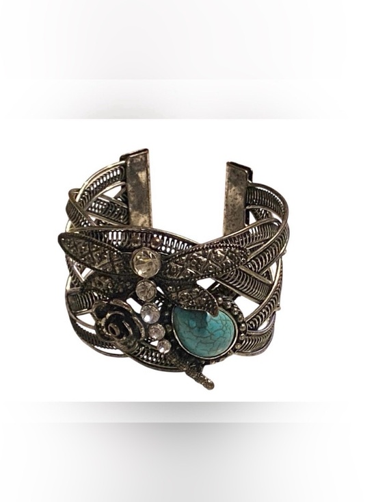 Jewelry - Dragonfly Faux Turquoise Silver Tone Cuff Bracelet #7295 💎